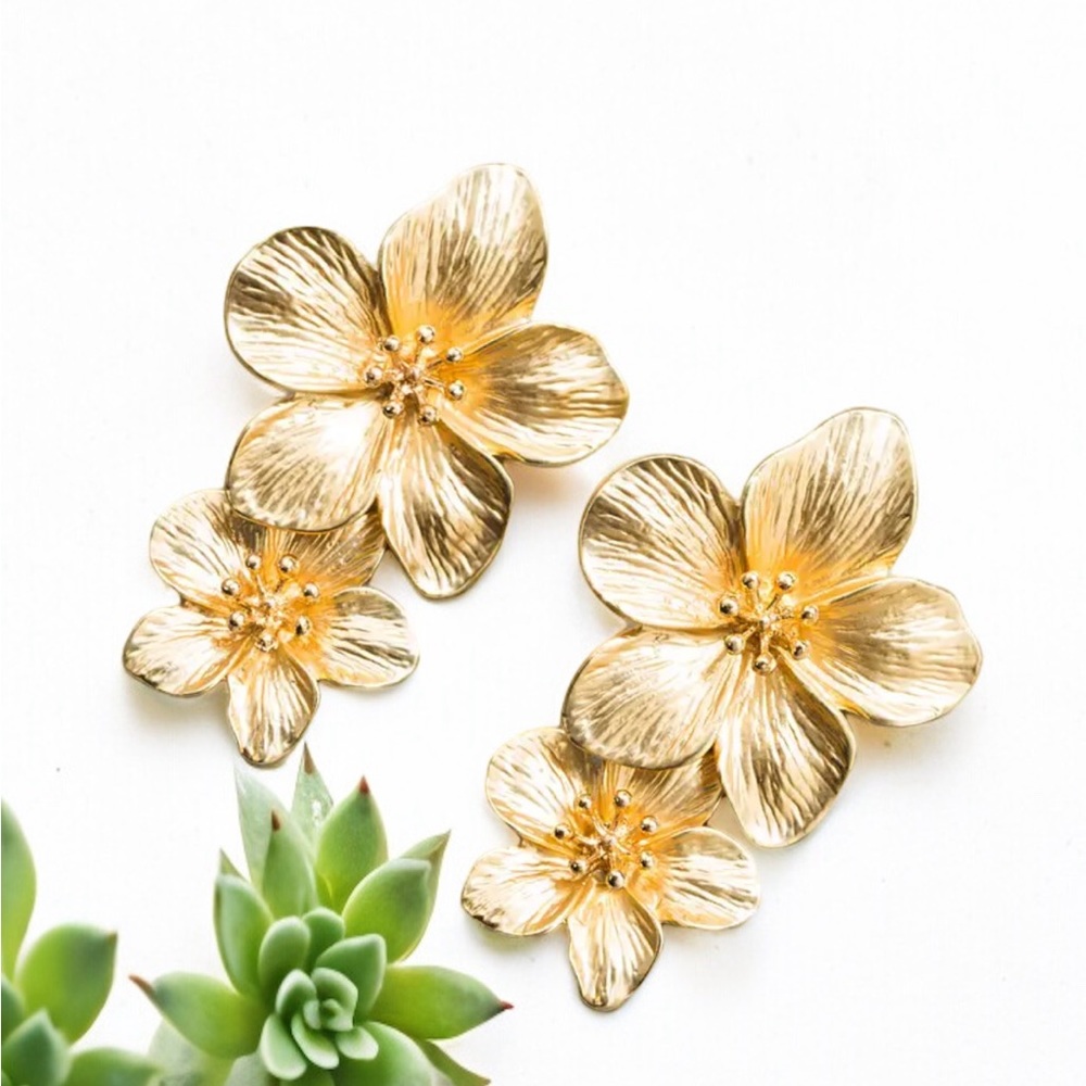 Anthro Blossom Earrings in Brushed Gold